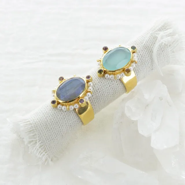 Leticia Ponti Joséphine bague labradorite ajustable plaqué or