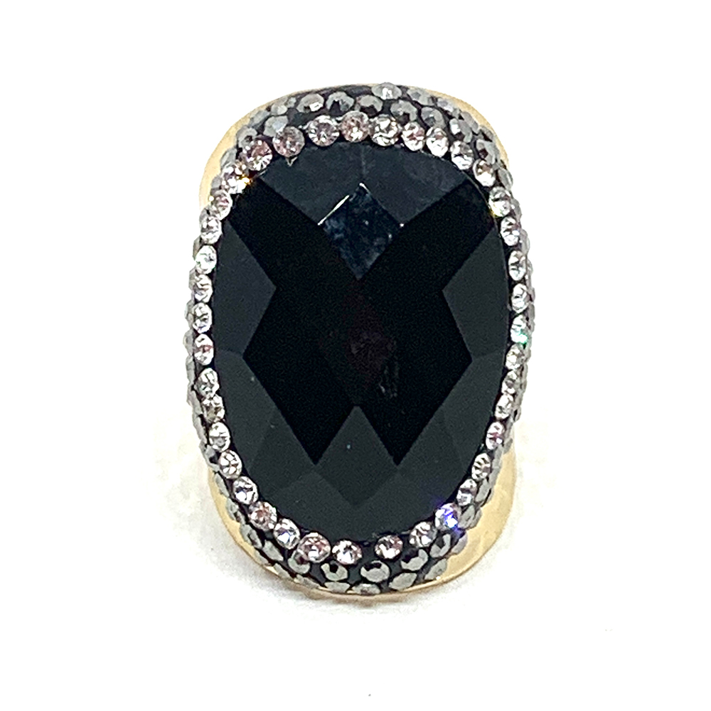 Hypnochic Bagues Bague Dorée Strass bague onyx pierre noire