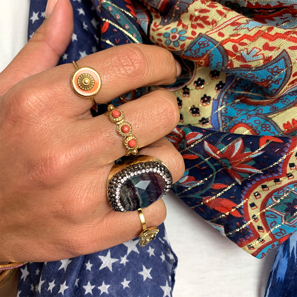 HYPNOCHIC MARINE bague dorée ajustable pierre strass
