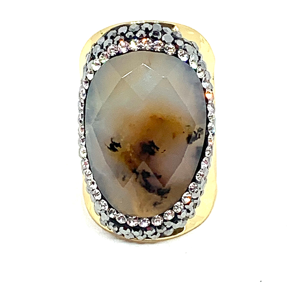 Hypnochic Bagues Bague Dorée Agate Blanche Ajustable Strass