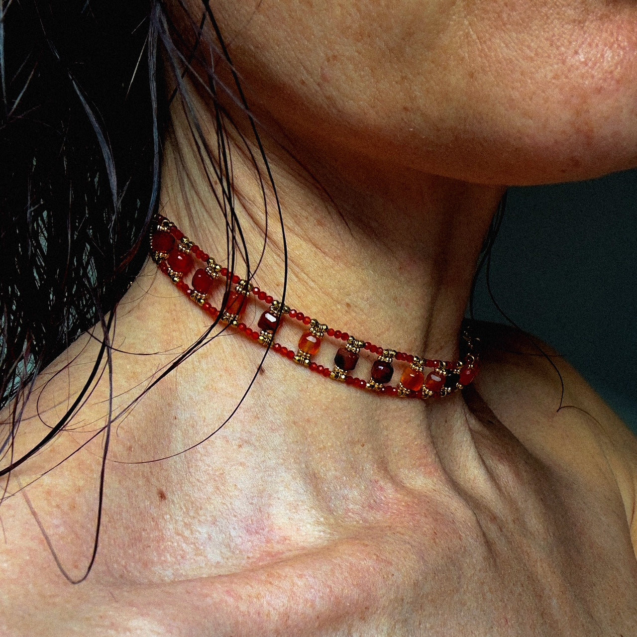 Mad So Creation Mira choker agate rouge 32,5cm