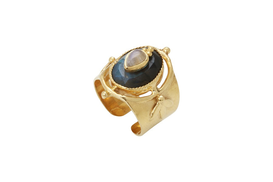Leticia Ponti Mila bague goutte labradorite ajustable