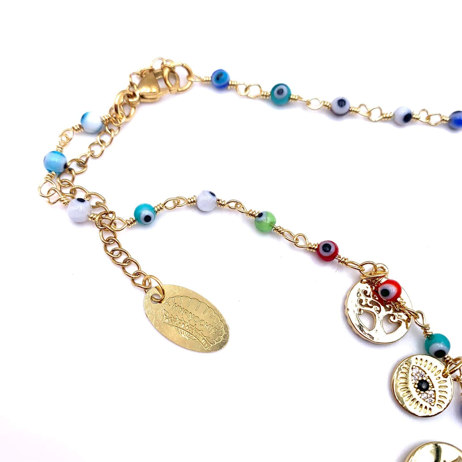 HYPNOCHIC IZNA collier chaîne doré acier perles verre