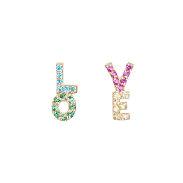 L'Atelier d'Azur Boucles LOVE Or Jaune Zirconiums Couleur
