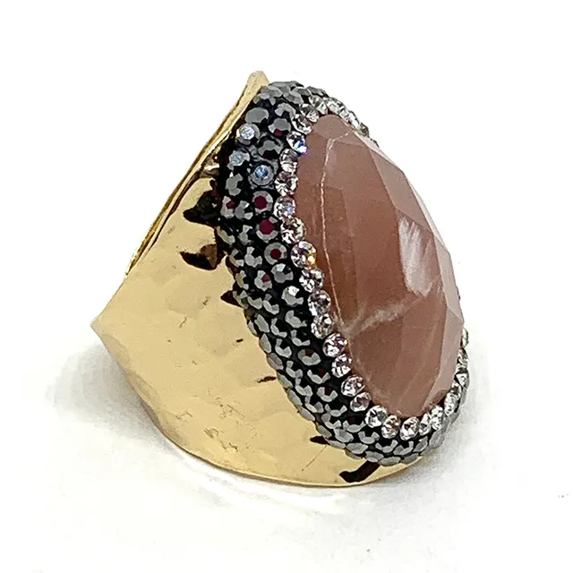 HYPNOCHIC Bagues PEACH bague dorée pierre pêche strass