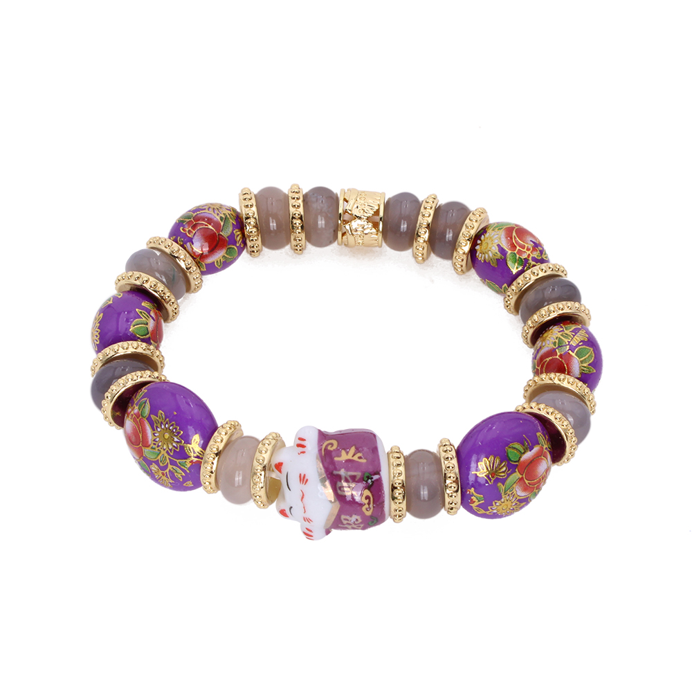 Hypnochic Flora bracelet élastique chat perles violettes