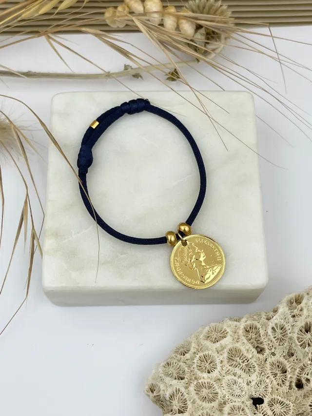Le P’tit Franc One Penny bracelet cordon or satiné