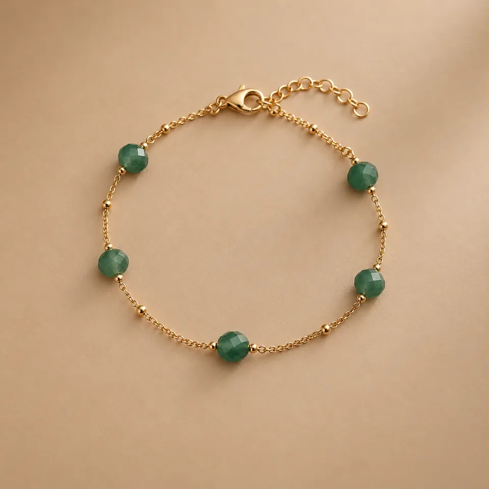 Ô PLUM Mallia bracelet aventurine verte plaqué or 19 cm