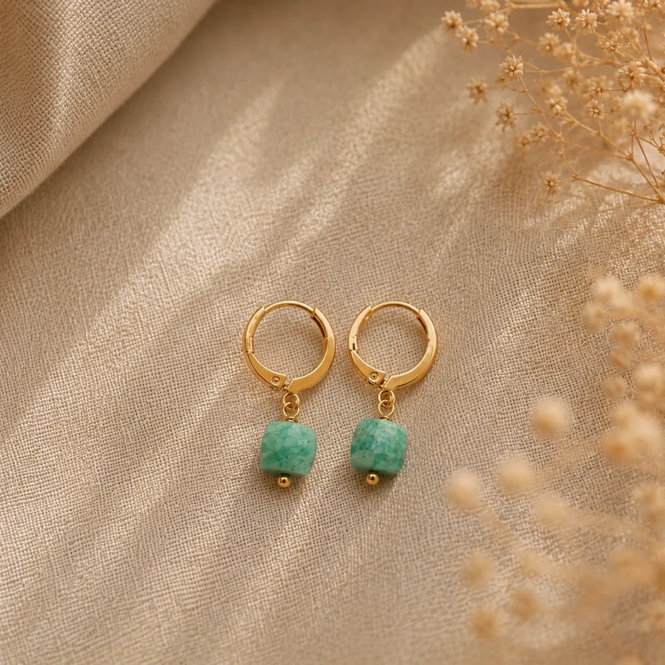 Ô Plum Charlie boucles d'oreilles amazonite plaqué or dormeuses