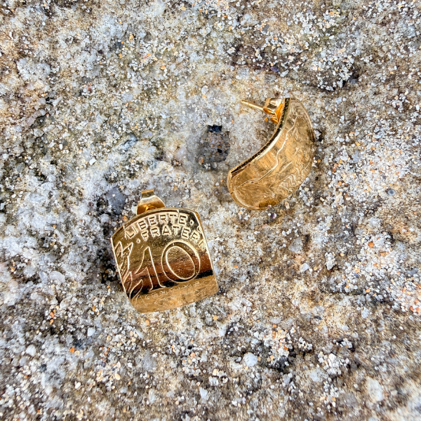 Le P’tit Franc Oscar boucles d’oreilles pièce 10 centimes