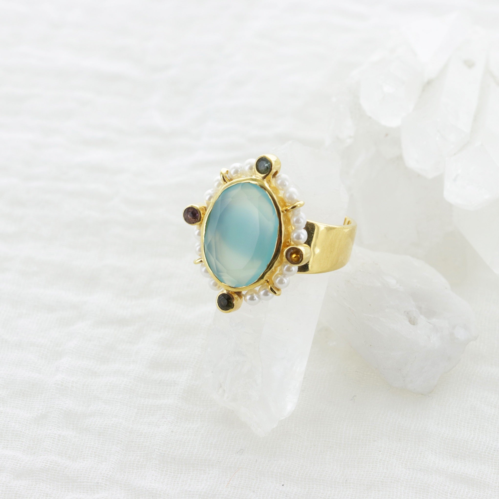 Leticia Ponti Joséphine bague labradorite ajustable plaqué or