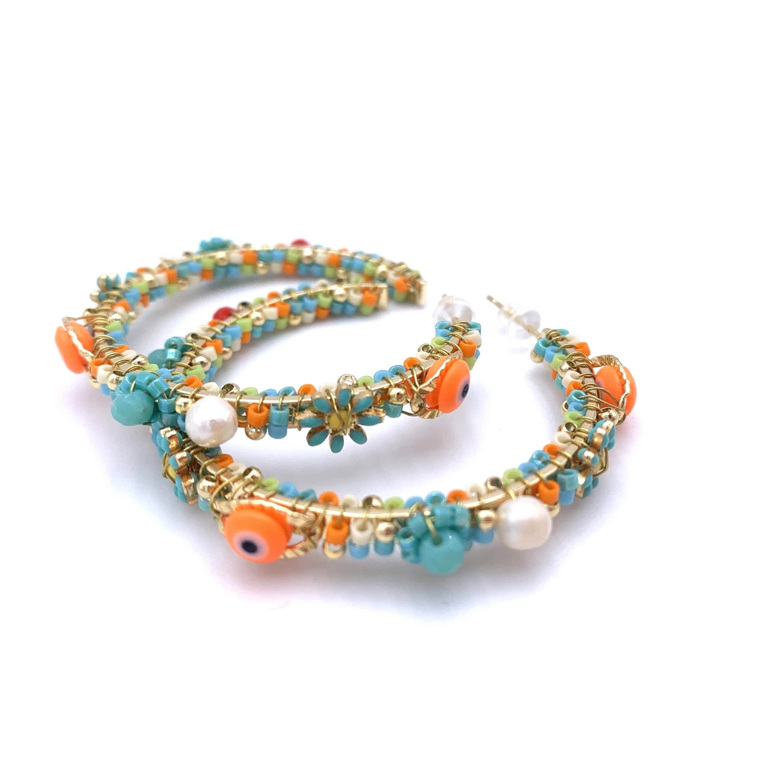 HYPNOCHIC Flora Boucles créoles fleurs perles 4,5 cm