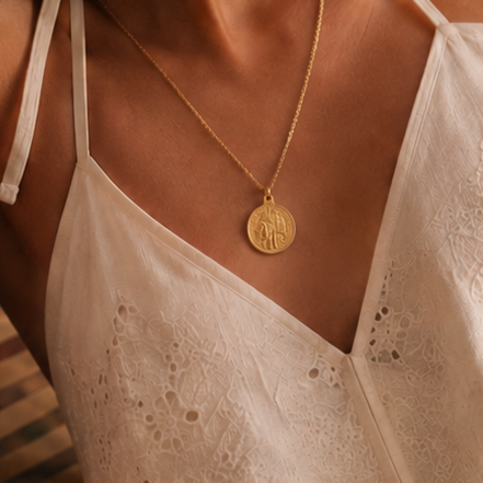Ô PLUM PAOLA médaille collier plaqué or 55 cm