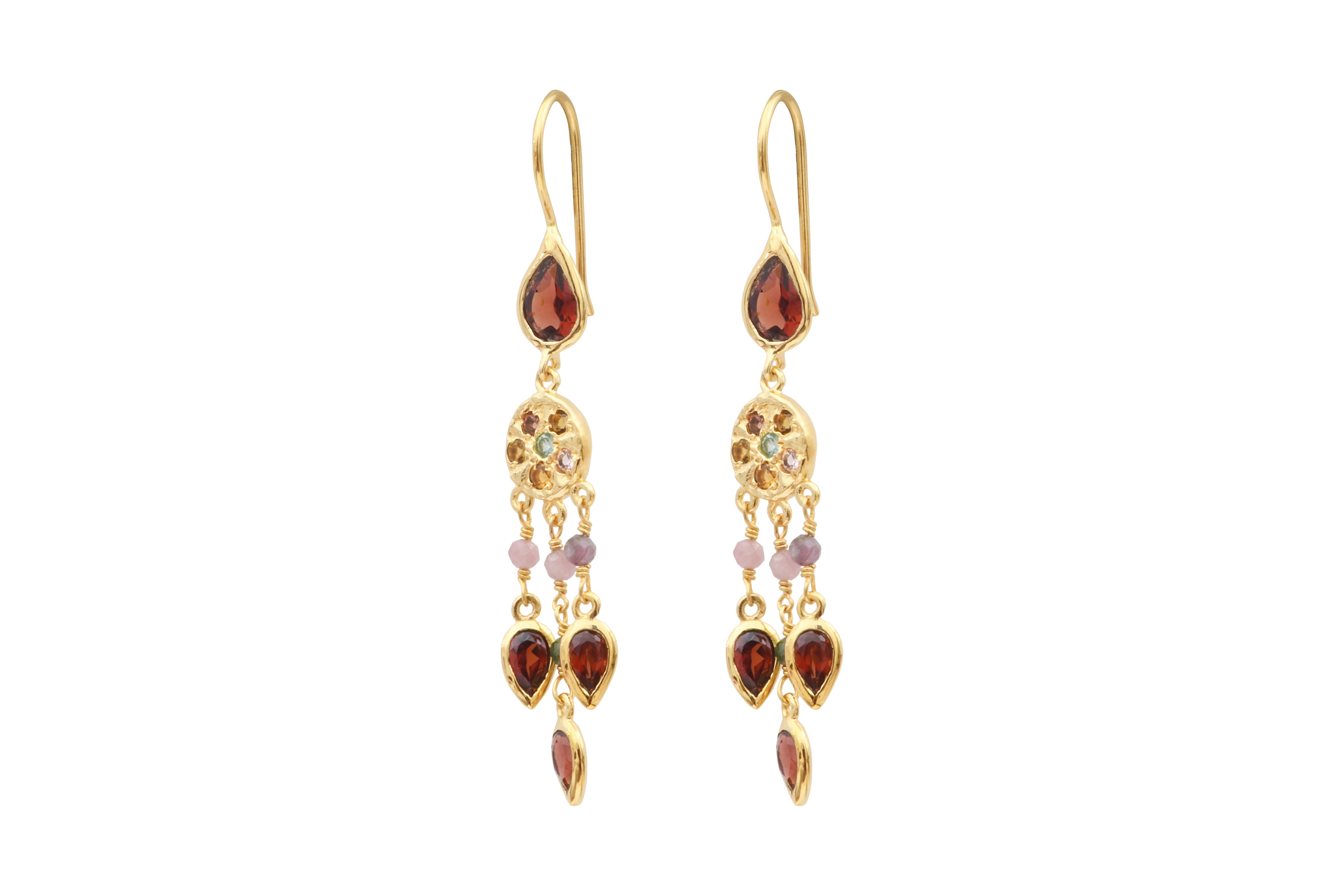 Leticia Ponti Gina boucles goutte grenat plaqué or