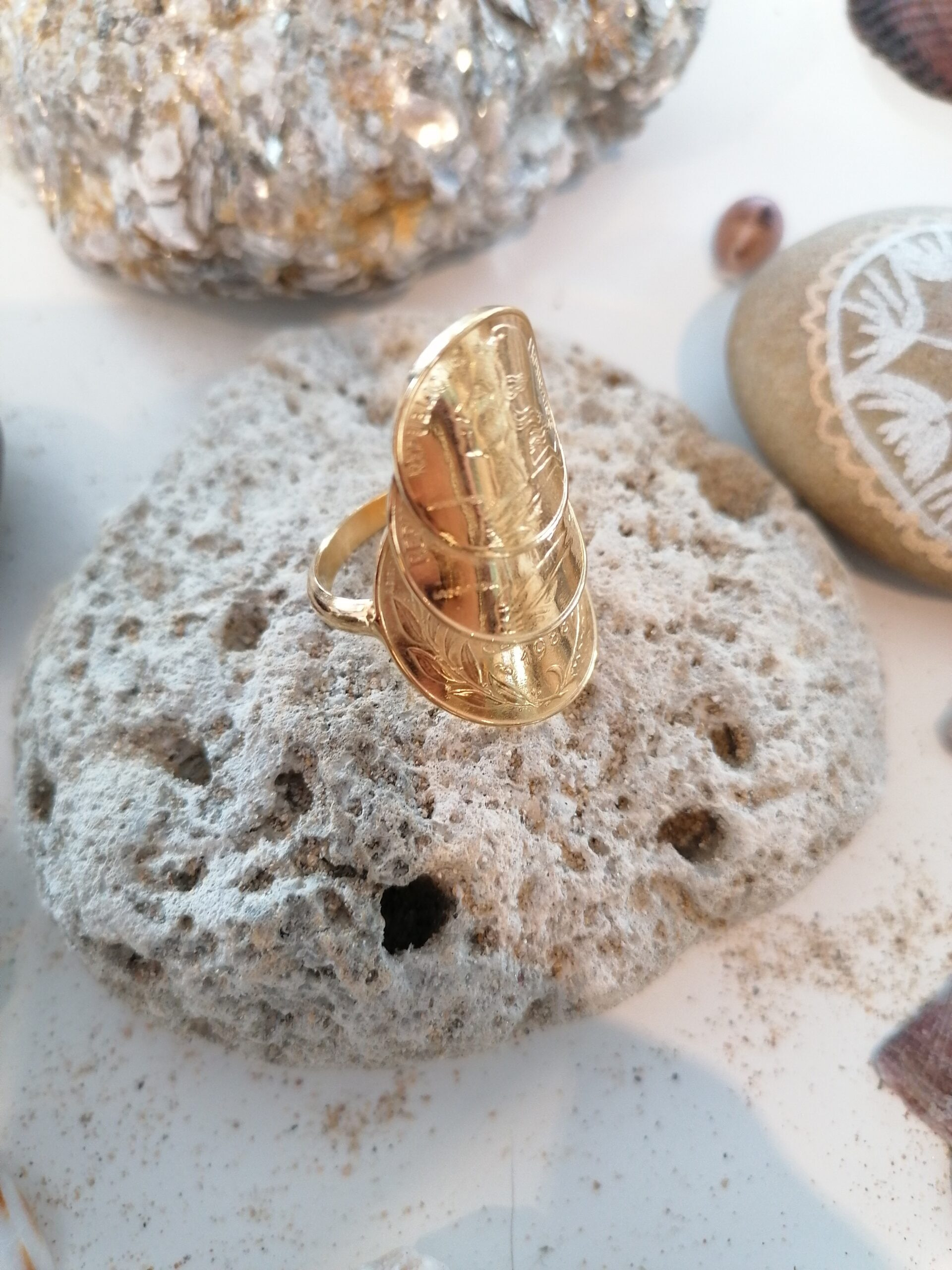 Le P’tit Franc Céline bague 3 pièces centimes plaqué or