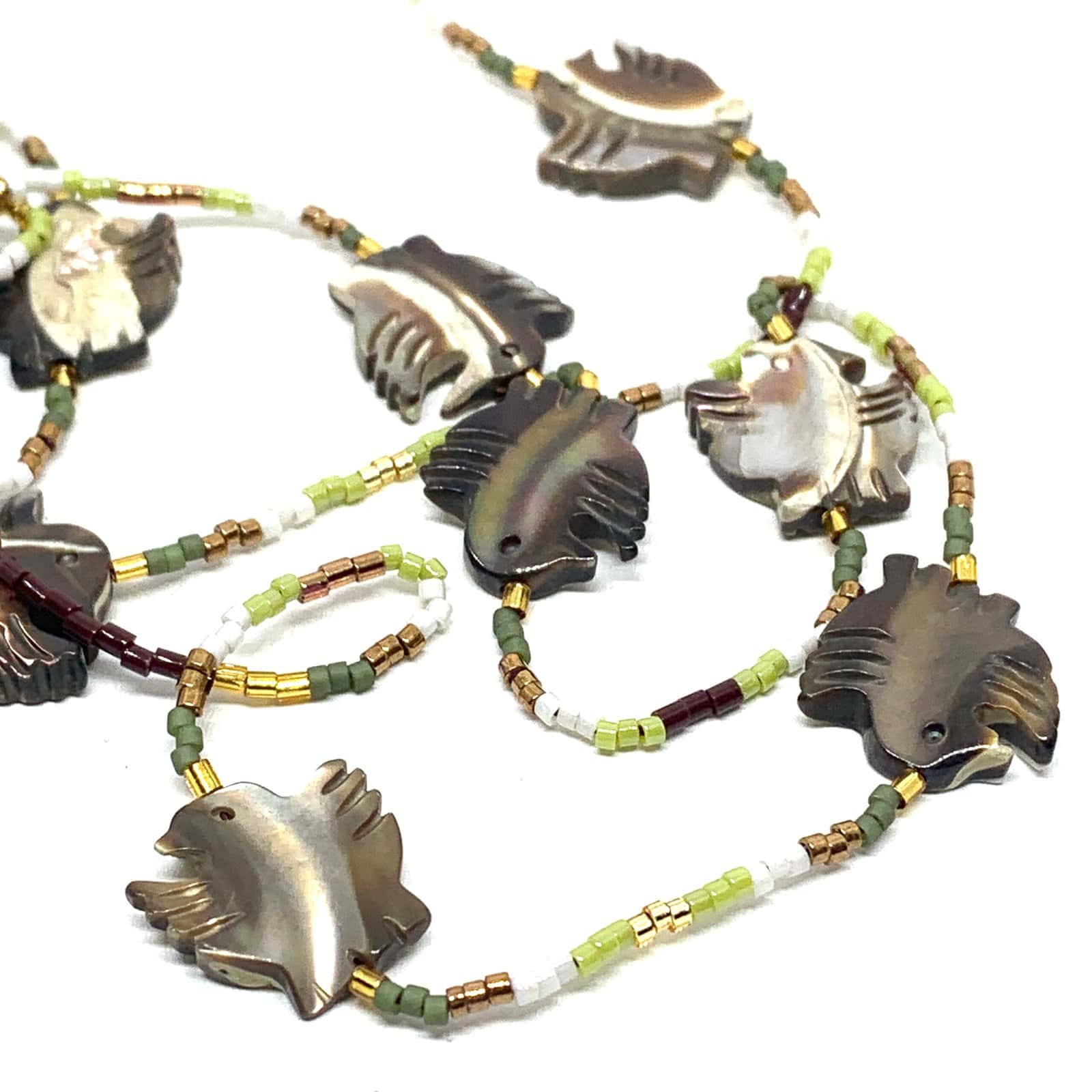HYPNOCHIC TOTEM sautoir long nacré oiseau perles Miyuki