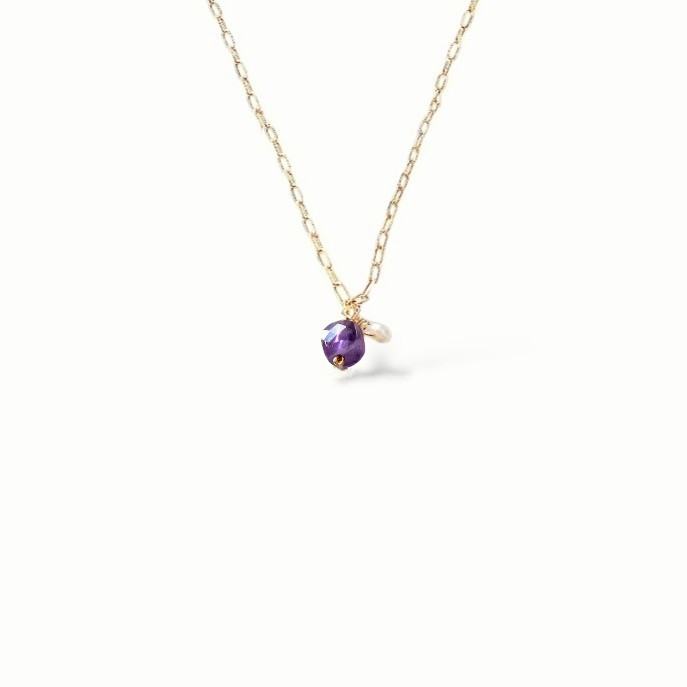 Ô Plum Ines collier améthyste perle plaqué or 42 cm