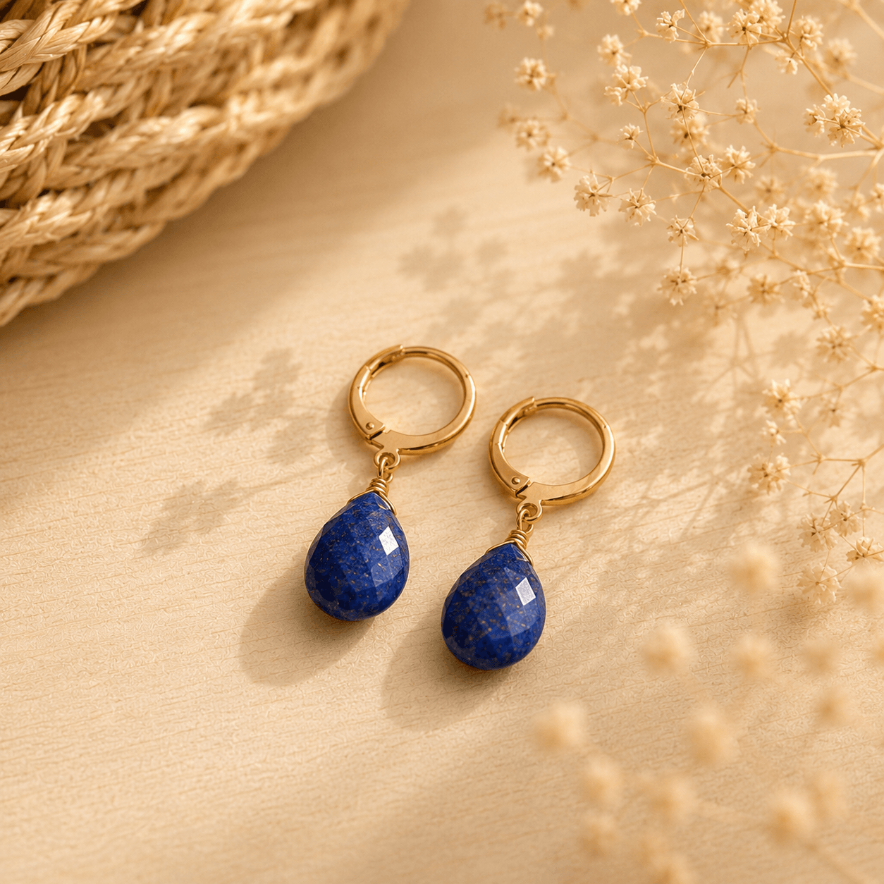 Ô PLUM Boucles Gouttes Lapis Lazuli Amy plaqué or