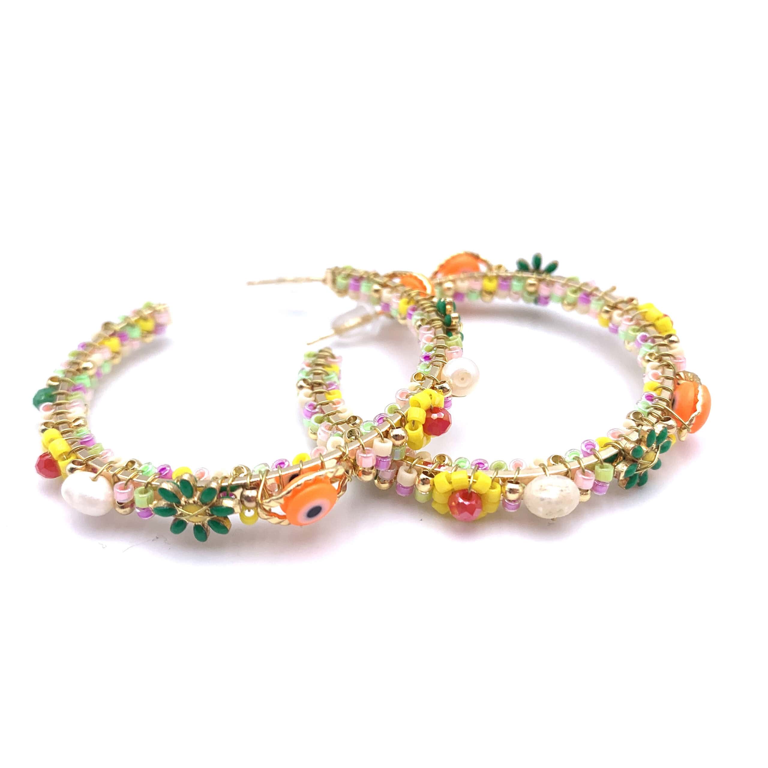 HYPNOCHIC Flora Boucles créoles fleurs perles 4,5 cm