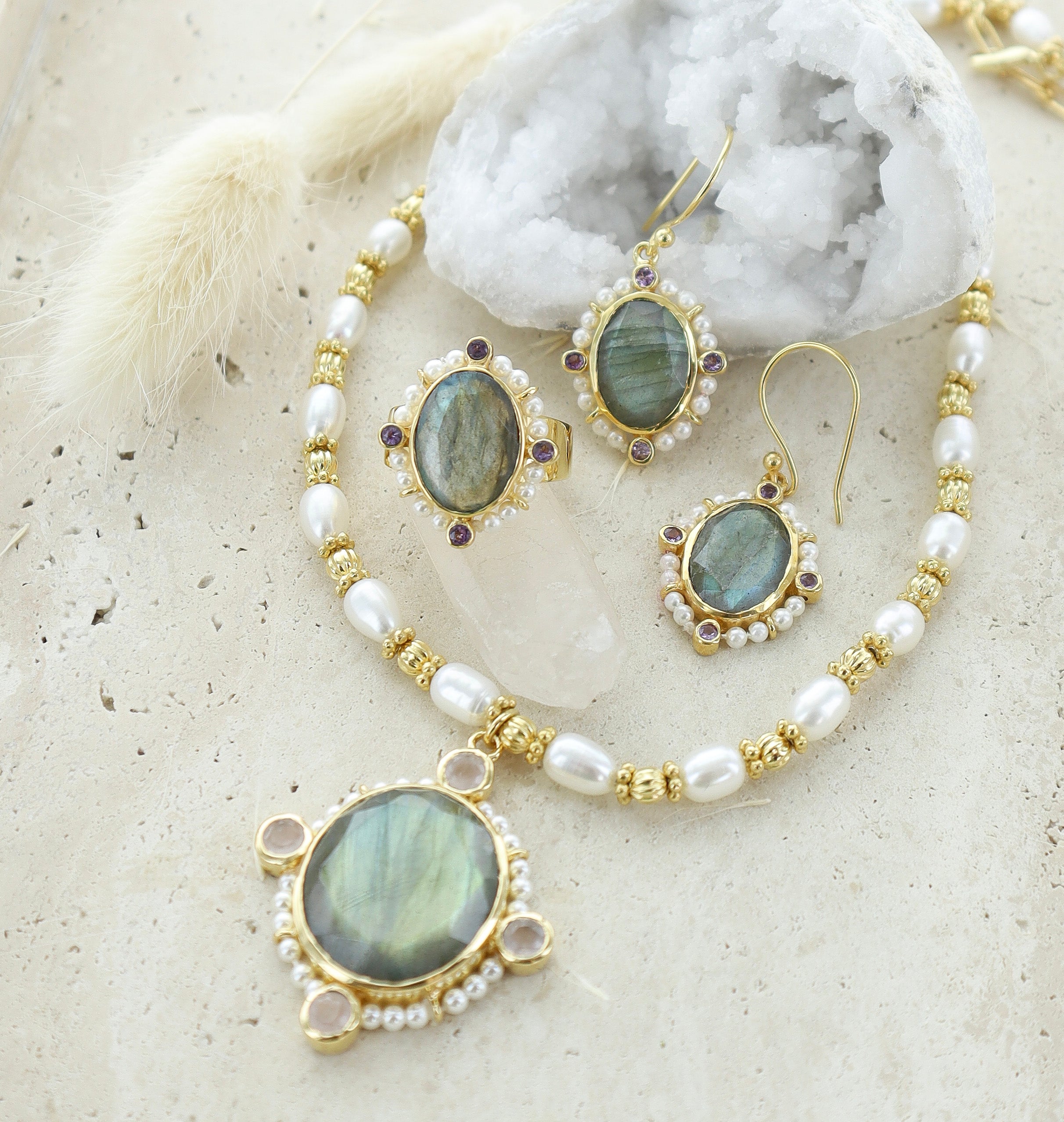 Leticia Ponti Joséphine XL collier labradorite perle 40 cm