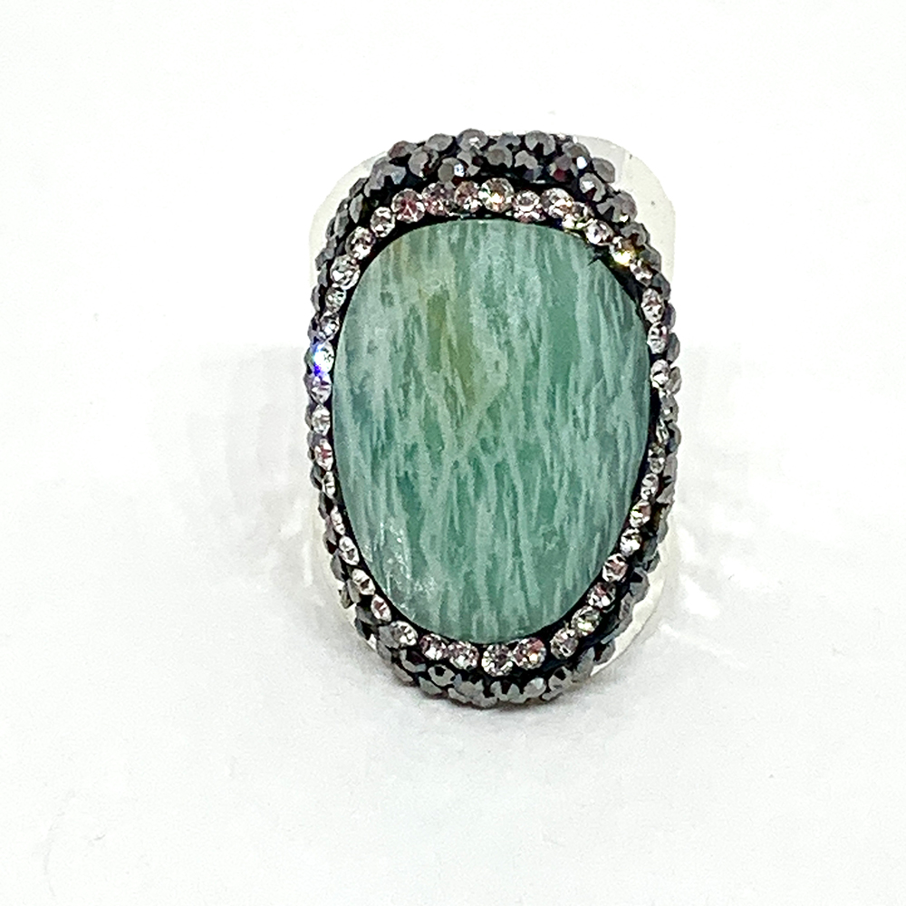 Hypnochic Amazonite bague argentée strass ajustable