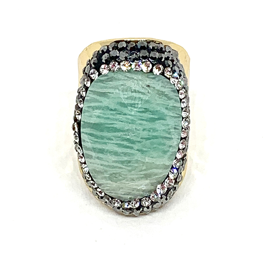 HYPNOCHIC Amazonite bague dorée strass pierre ajustable