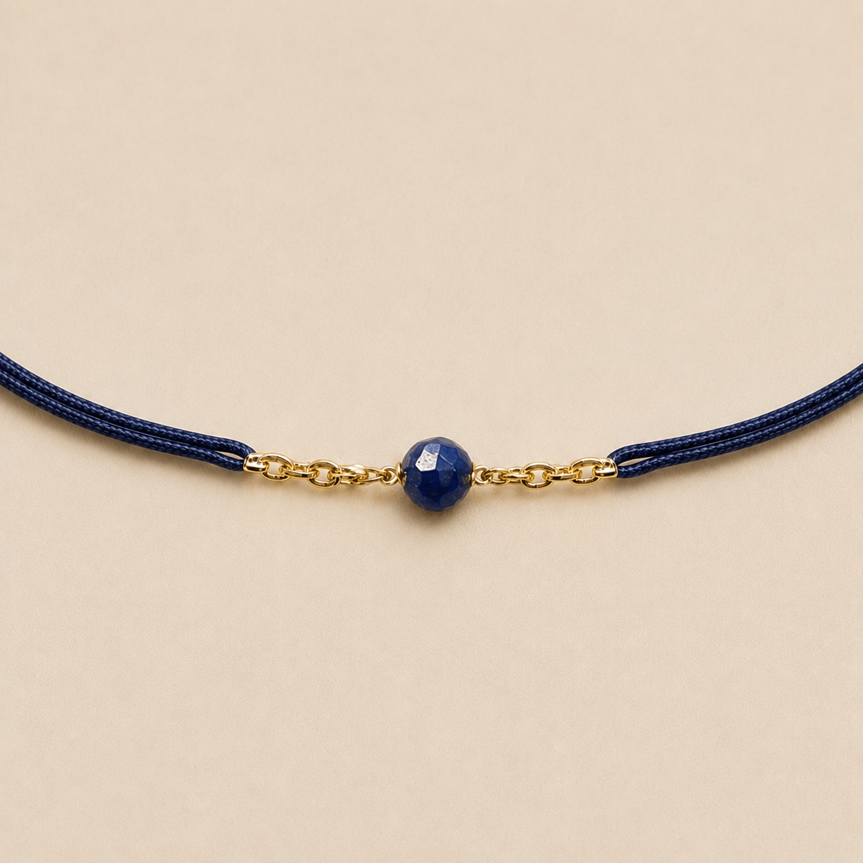 Ô PLUM Bracelet cordon mini Lapis-Lazuli plaqué or marine