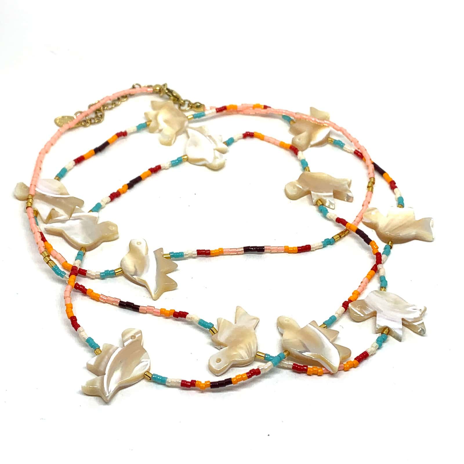 HYPNOCHIC TOTEM sautoir long oiseau nacre perles Miyuki