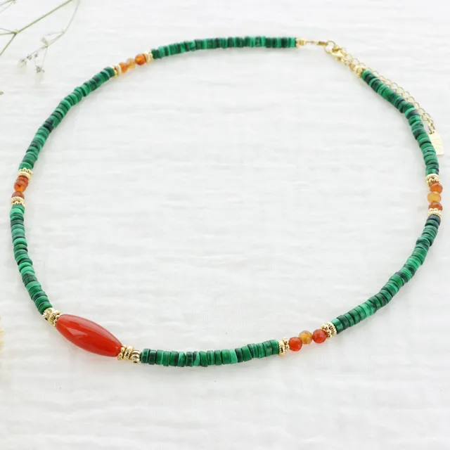 Leticia Ponti Zoé Collier perles plaqué or malachite cornaline