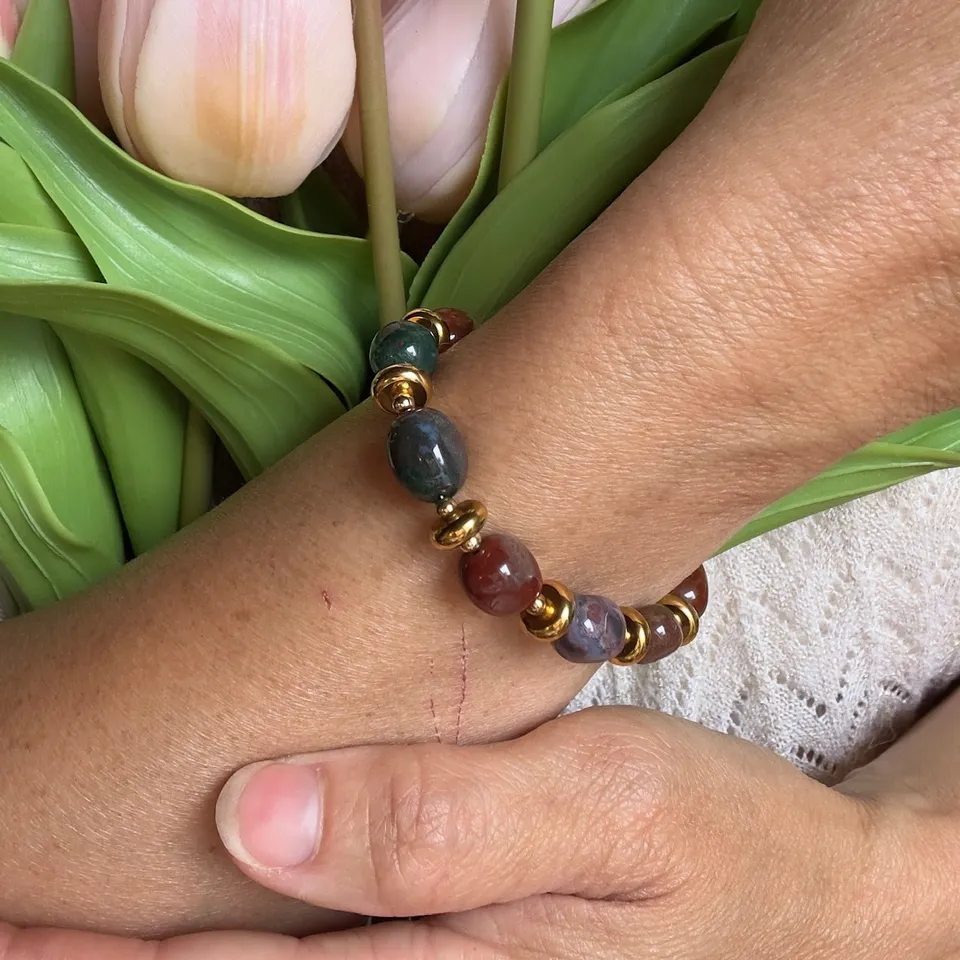 MAD SO CREATION Harmony bracelet agate mousse acier 17 cm