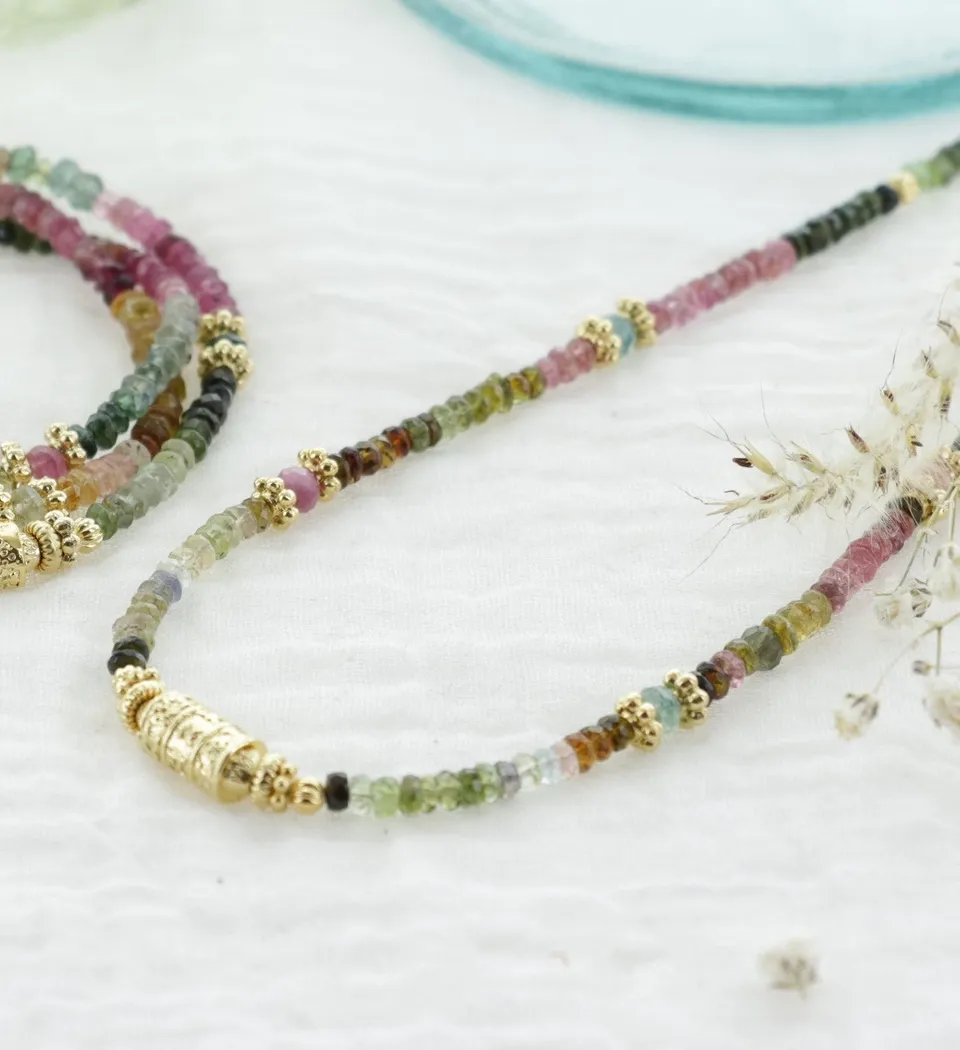 Leticia Ponti Amaia Tube collier tourmaline plaqué or
