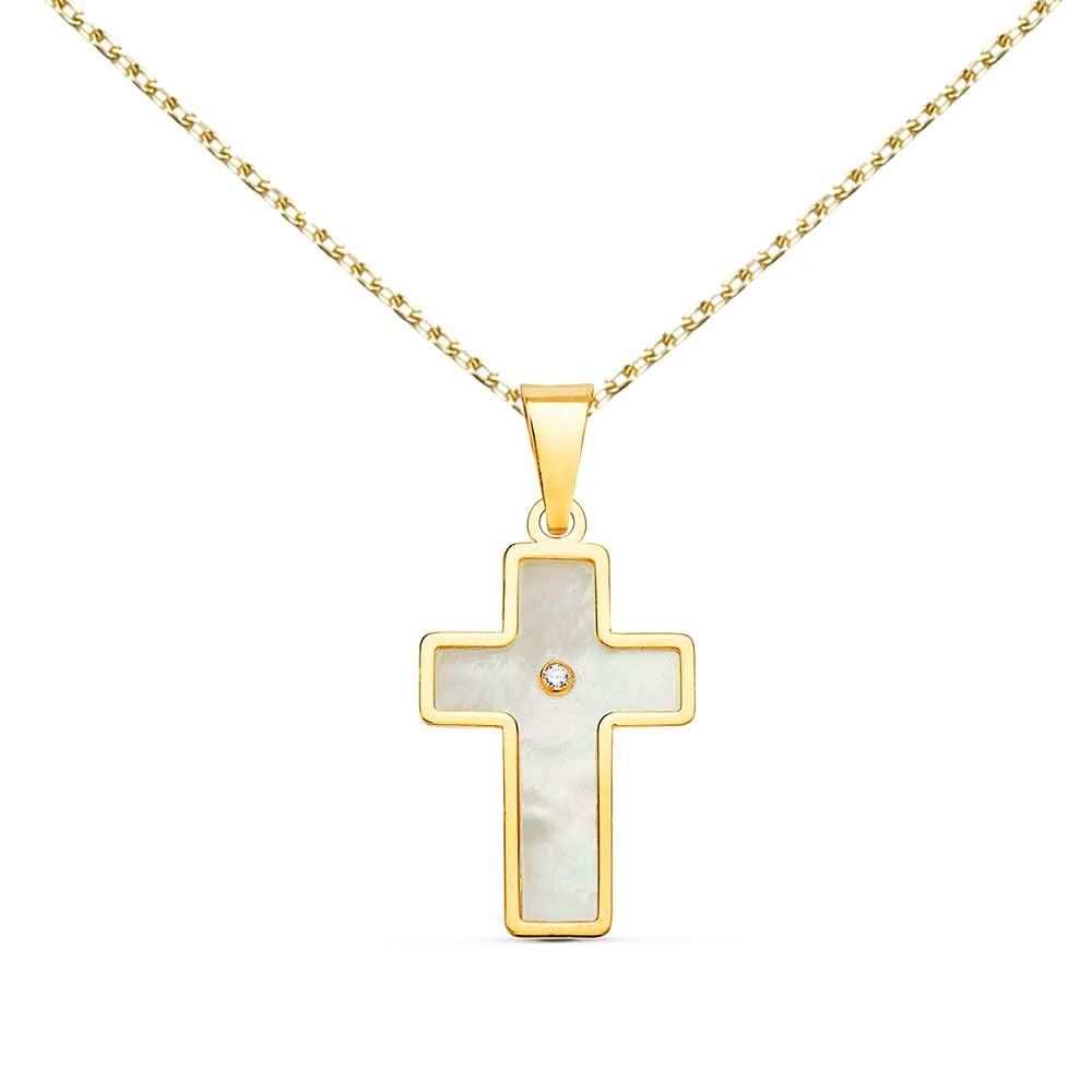 L'Atelier d'Azur Croix collier or jaune 750/1000 nacre 42-45cm