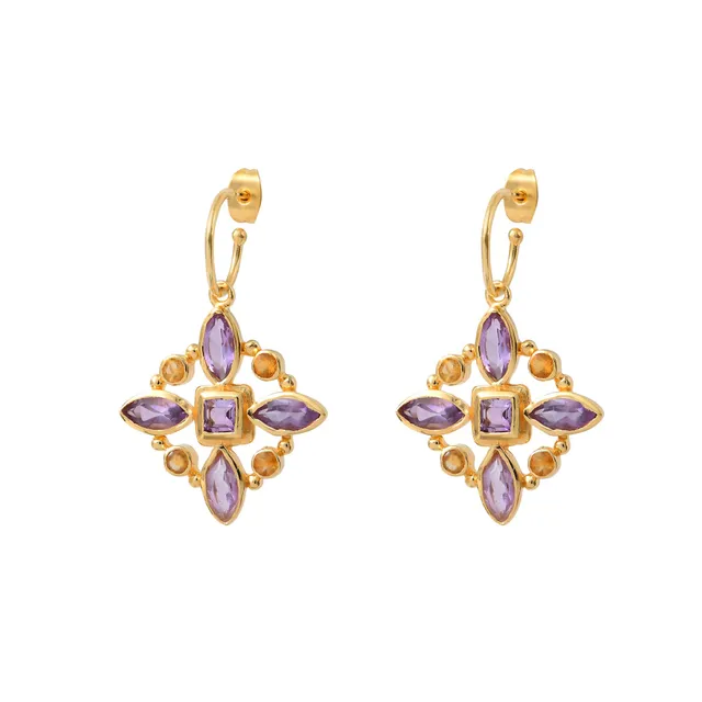 Leticia Ponti Rosie boucles améthyste citrine 4cm plaqué or