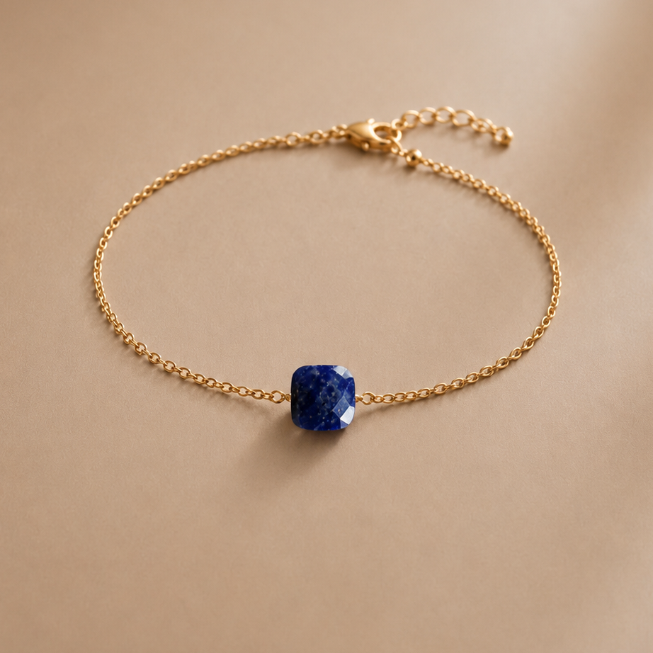 Ô PLUM Bracelet Chaîne Charlie lapis-lazuli plaqué or