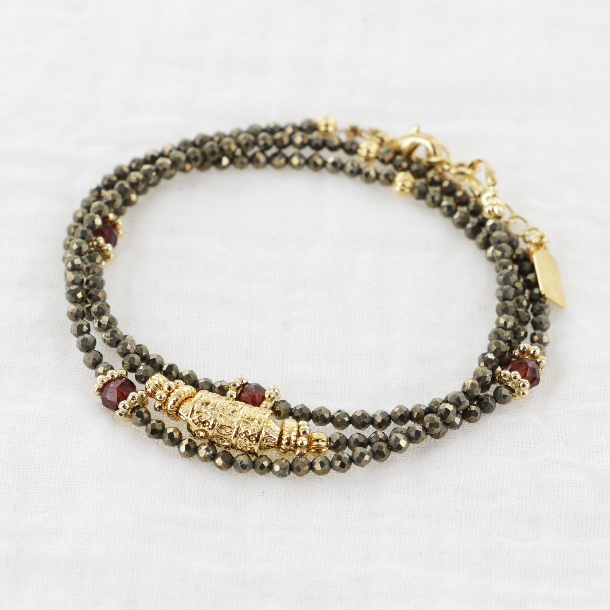 Leticia Ponti Amaia Tube bracelet 3 tours agate verte plaqué or