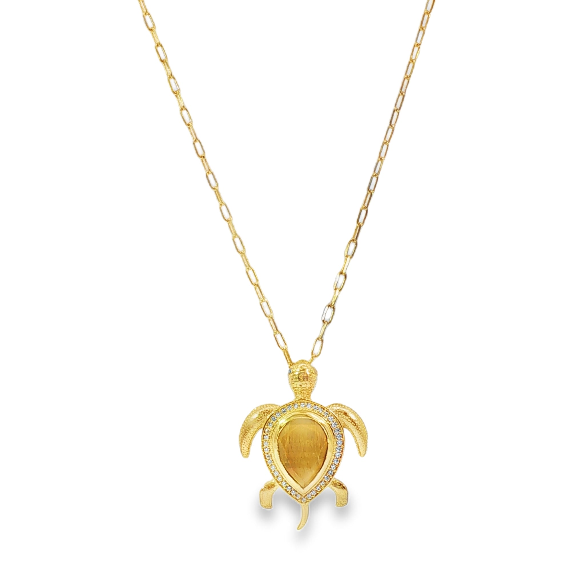 Leticia Ponti Tortue sautoir plaqué or quartz rose 70 cm