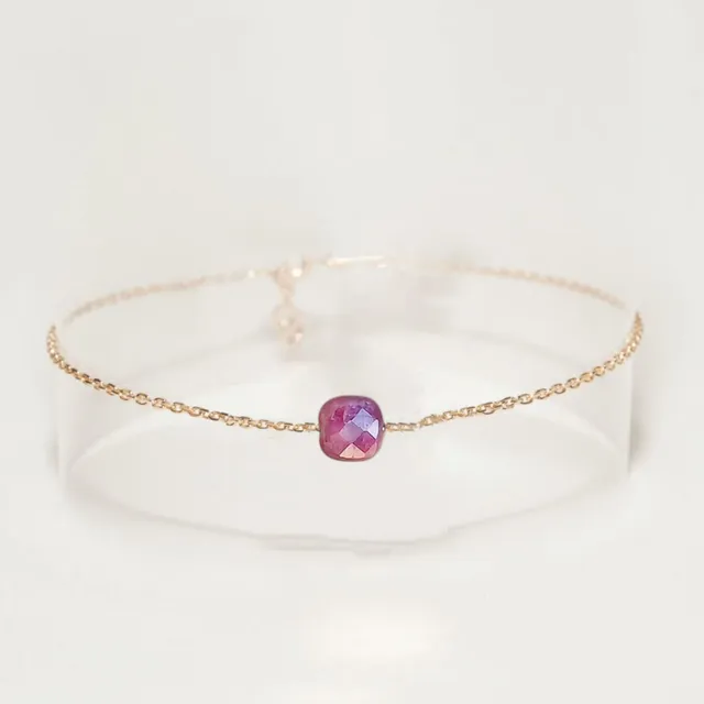 Ô Plum Charlie bracelet rubis d'Inde plaqué or 17/19 cm