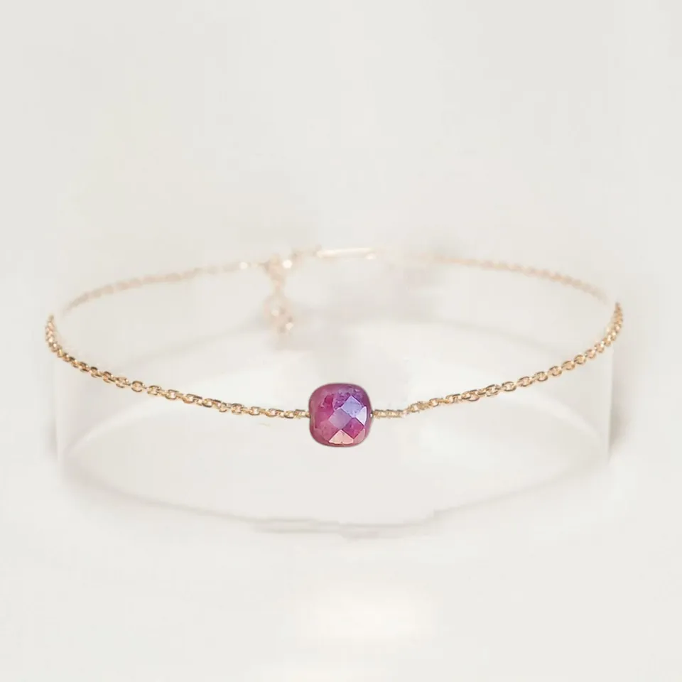Ô Plum Charlie bracelet rubis d'Inde plaqué or 17/19 cm