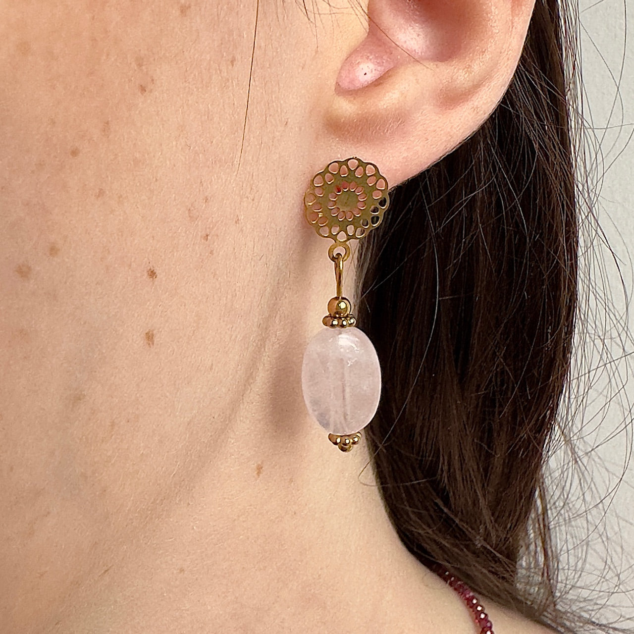 MAD SO CREATION Isabelle boucles d'oreilles quartz rose