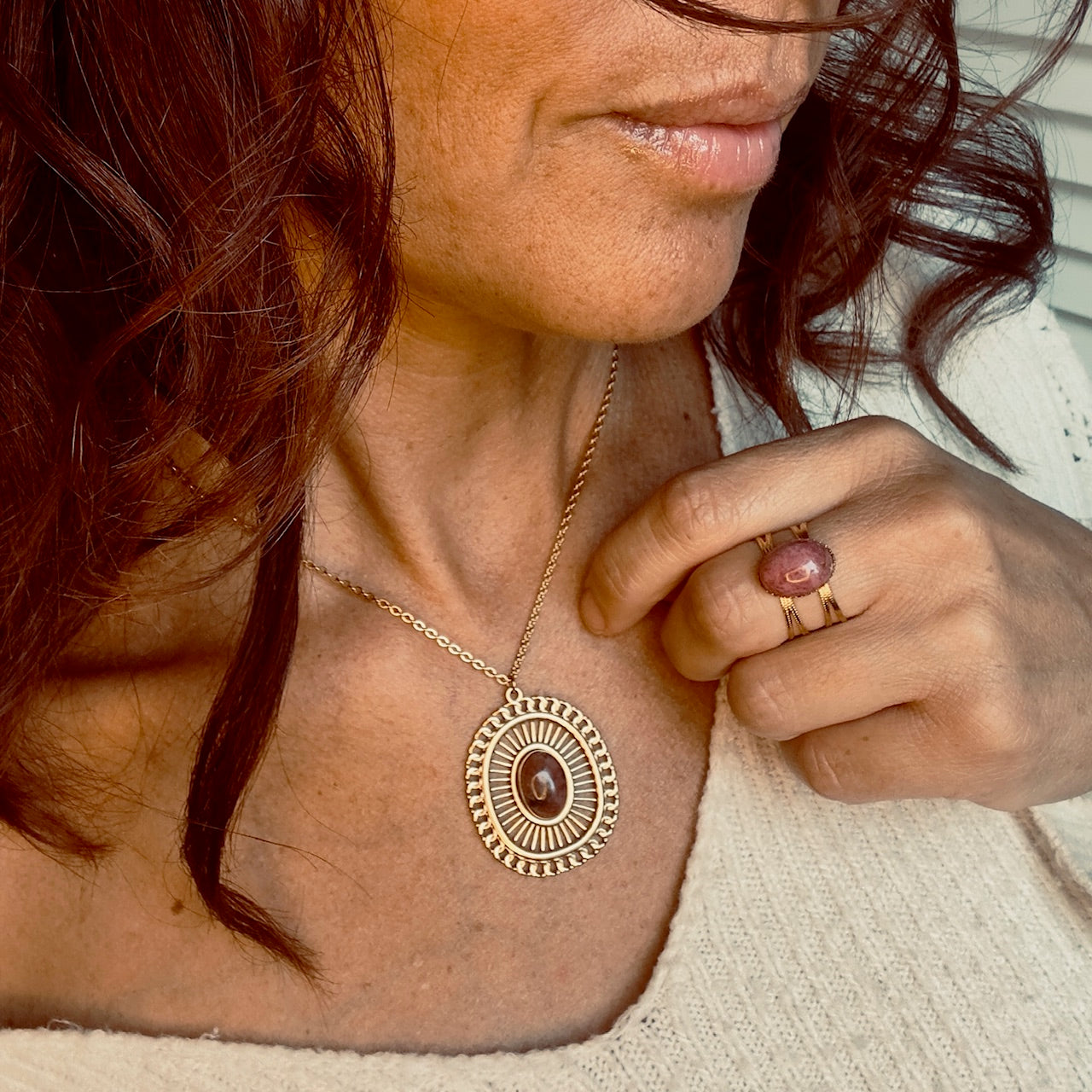 MAD SO CREATION Amia collier pierre rhodonite 39 cm