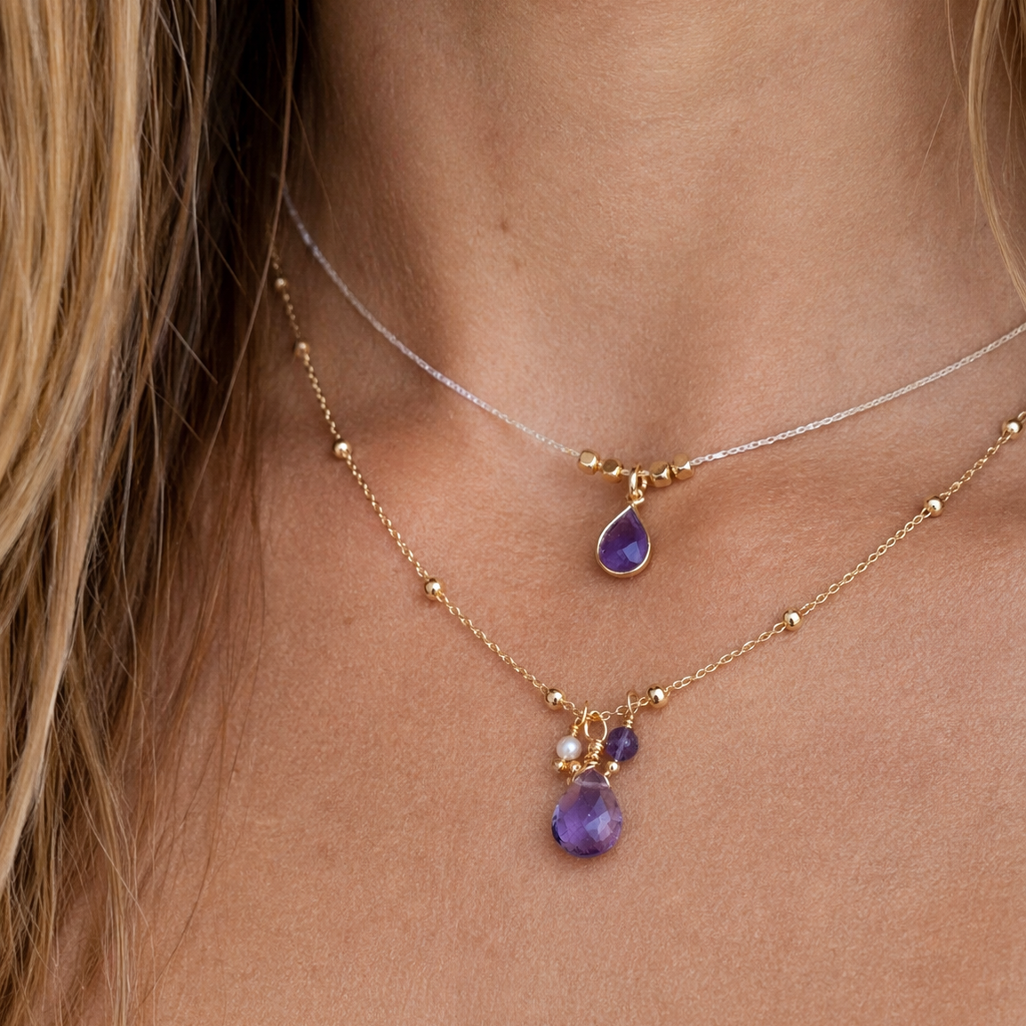 Ô Plum Colliers Grappe collier améthyste perle plaqué or 50cm