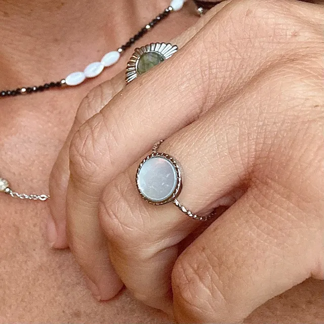 MAD SO CREATION Nalia bague nacre argenté réglable 52-58