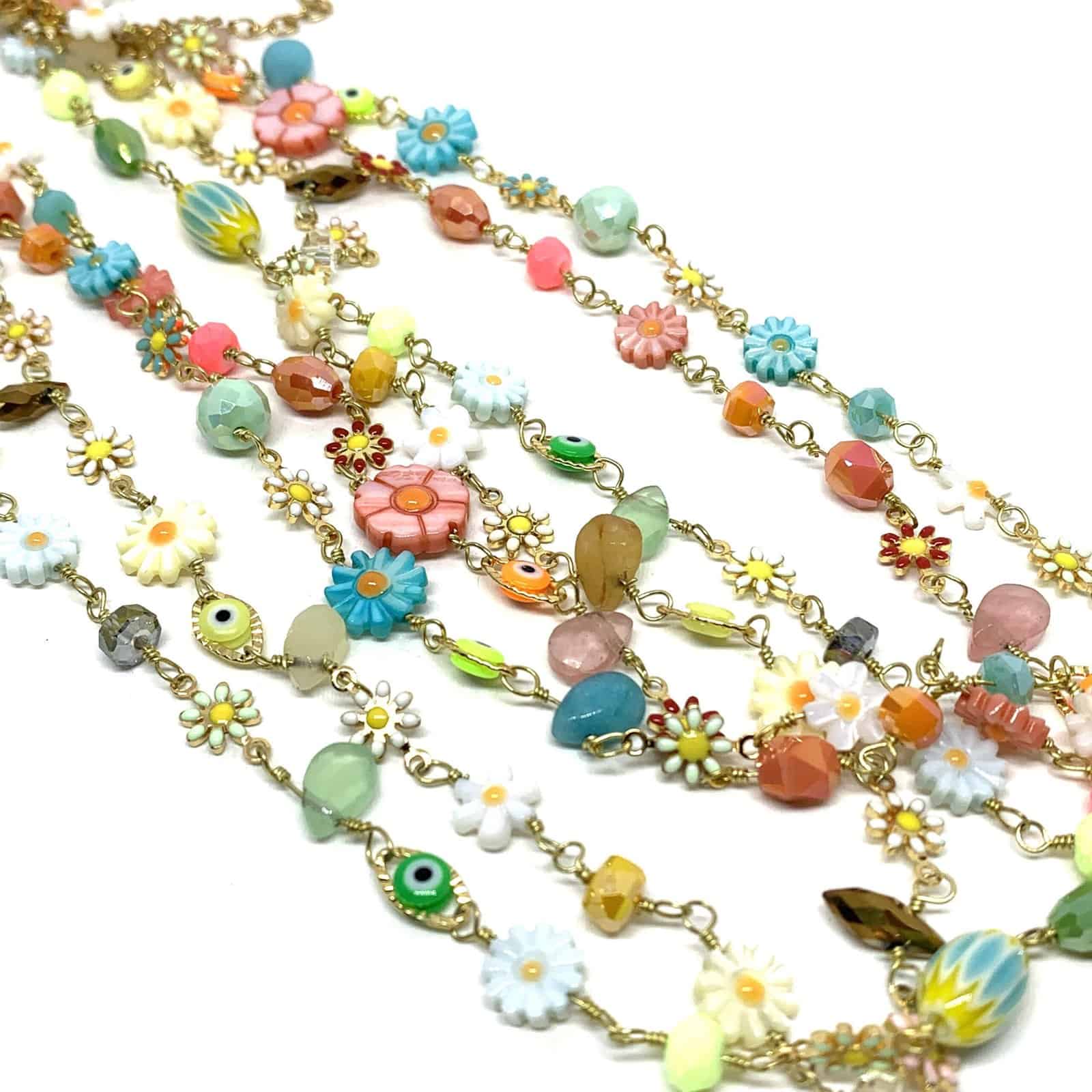 HYPNOCHIC Flora Collier plaqué or Perles Fleurs 50 cm