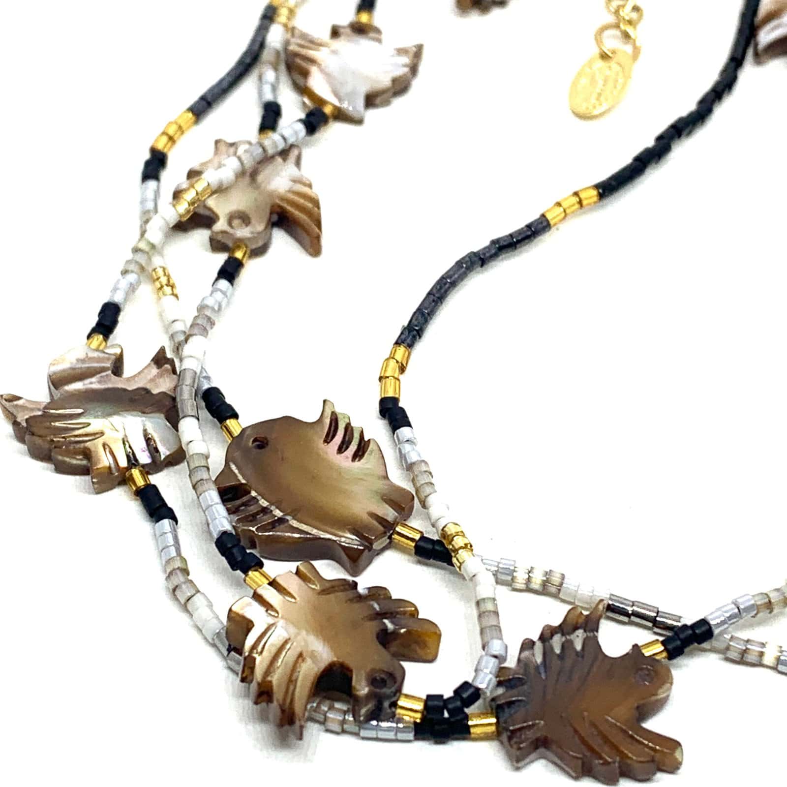 HYPNOCHIC TOTEM sautoir long nacré oiseau perles Miyuki