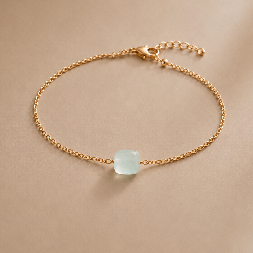 Ô PLUM Charlie bracelet chaîne aigue-marine plaqué or 17 cm