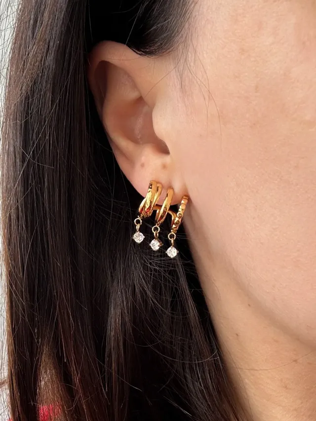 Pachanana effet 3 trous boucles d'oreilles acier inoxydable