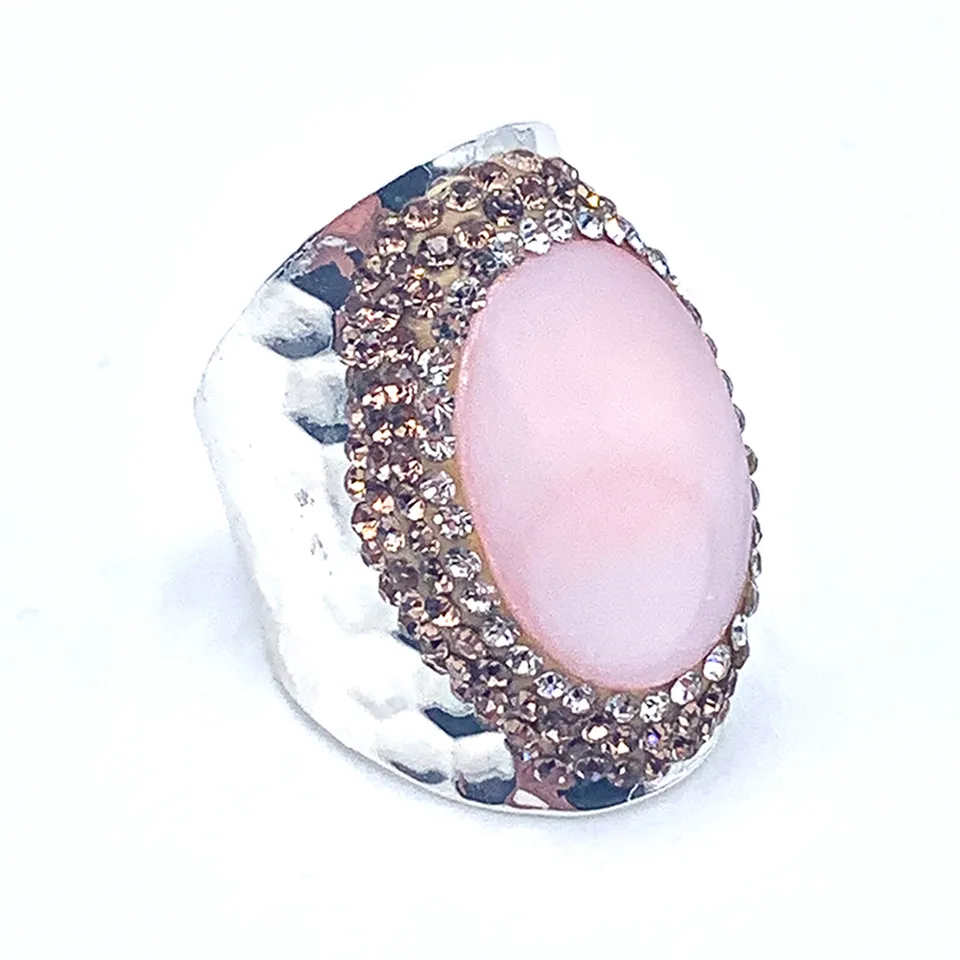 Hypnochic Opale bague argentée strass pierre ajustable
