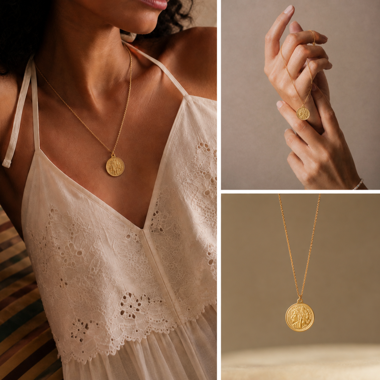 Ô PLUM PAOLA médaille collier plaqué or 55 cm
