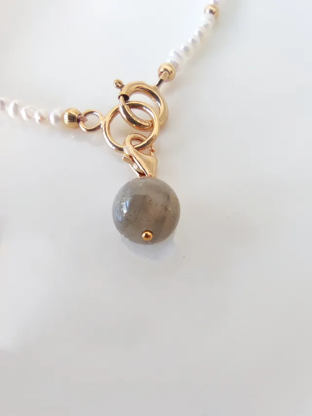 Ô PLUM Perle Labradorite breloque plaqué or protection