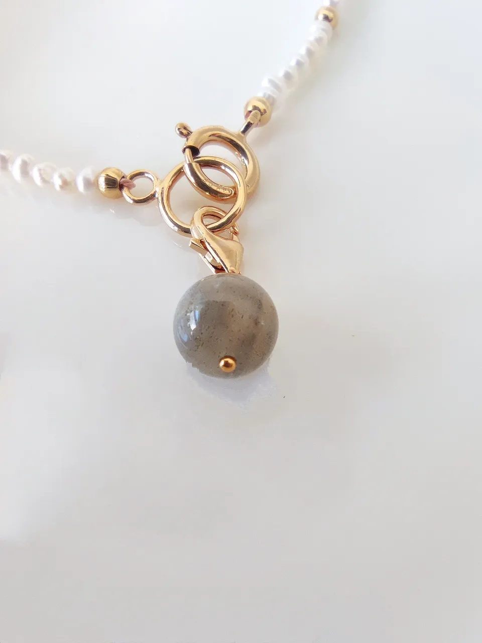 Ô PLUM Perle Labradorite breloque plaqué or protection
